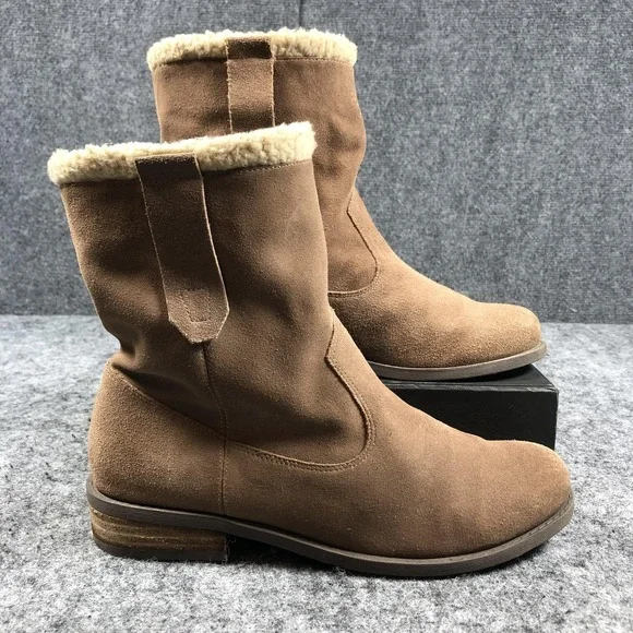 Sole Society Shearling Lined Boots Womens Brown Suede Pull On Ankle Mid Calf - Picture 2 of 14
